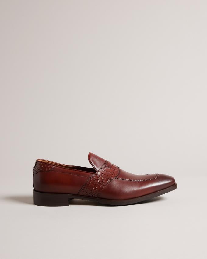 Mocassin Ted Baker Crocodile Effect Leather Formal Marron Chocolat Homme | LWT-59264552